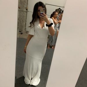 NWT Rachel Zoe Flutter Sleeve Sequin Gown in White